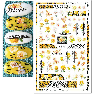 Autocolante 3d Nail Art Trandafiri roz pentru copii Flori Litere albe Glisoare adezive Decalcomanii Manichiura pentru unghii decorate