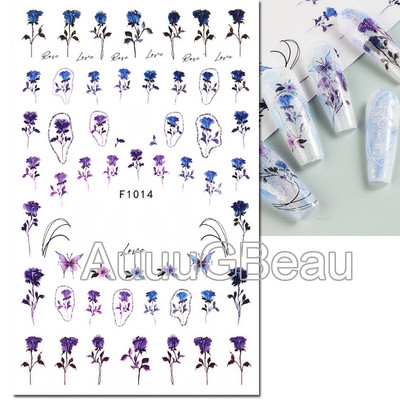 Autocolante 3d Nail Art Trandafiri roz pentru copii Flori Litere albe Glisoare adezive Decalcomanii Manichiura pentru unghii decorate