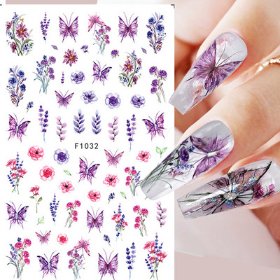 Autocolante 3d Nail Art Trandafiri roz pentru copii Flori Litere albe Glisoare adezive Decalcomanii Manichiura pentru unghii decorate