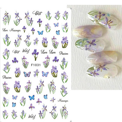 Autocolante 3d Nail Art Trandafiri roz pentru copii Flori Litere albe Glisoare adezive Decalcomanii Manichiura pentru unghii decorate