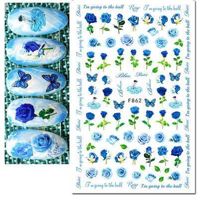 Autocolante 3d Nail Art Trandafiri roz pentru copii Flori Litere albe Glisoare adezive Decalcomanii Manichiura pentru unghii decorate