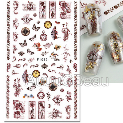 Autocolante 3d Nail Art Trandafiri roz pentru copii Flori Litere albe Glisoare adezive Decalcomanii Manichiura pentru unghii decorate