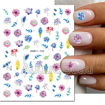Autocolante 3d Nail Art Trandafiri roz pentru copii Flori Litere albe Glisoare adezive Decalcomanii Manichiura pentru unghii decorate