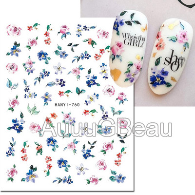 Autocolante 3d Nail Art Trandafiri roz pentru copii Flori Litere albe Glisoare adezive Decalcomanii Manichiura pentru unghii decorate