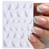 French Tips Naljepnice za nokte 3D sjajni svjetlucavi srebrni bijeli klizači Naljepnice Nail Art Dekoracije Ljepljive folije Manikura TRSTZCS068