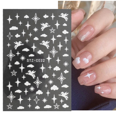 French Tips Naljepnice za nokte 3D sjajni svjetlucavi srebrni bijeli klizači Naljepnice Nail Art Dekoracije Ljepljive folije Manikura TRSTZCS068