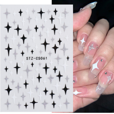 French Tips Naljepnice za nokte 3D sjajni svjetlucavi srebrni bijeli klizači Naljepnice Nail Art Dekoracije Ljepljive folije Manikura TRSTZCS068