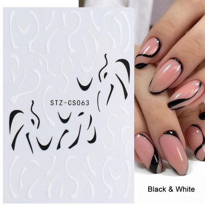 French Tips Naljepnice za nokte 3D sjajni svjetlucavi srebrni bijeli klizači Naljepnice Nail Art Dekoracije Ljepljive folije Manikura TRSTZCS068