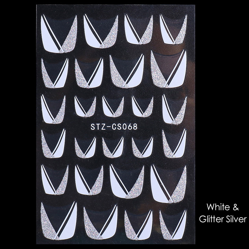 French Tips Naljepnice za nokte 3D sjajni svjetlucavi srebrni bijeli klizači Naljepnice Nail Art Dekoracije Ljepljive folije Manikura TRSTZCS068