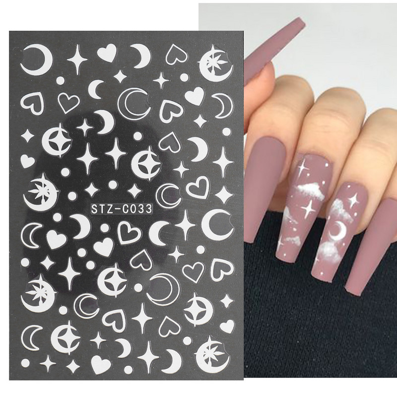 French Tips Naljepnice za nokte 3D sjajni svjetlucavi srebrni bijeli klizači Naljepnice Nail Art Dekoracije Ljepljive folije Manikura TRSTZCS068