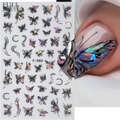 3D hologrāfisks tauriņš nagu uzlīmes mirdzoši melni balti nagu mākslas rotājumi uzlīmes piekariņi Dizains lipīgi slīdņi manikīrs