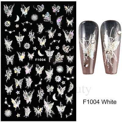 3D hologrāfisks tauriņš nagu uzlīmes mirdzoši melni balti nagu mākslas rotājumi uzlīmes piekariņi Dizains lipīgi slīdņi manikīrs