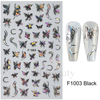 3D hologrāfisks tauriņš nagu uzlīmes mirdzoši melni balti nagu mākslas rotājumi uzlīmes piekariņi Dizains lipīgi slīdņi manikīrs