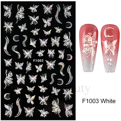 3D hologrāfisks tauriņš nagu uzlīmes mirdzoši melni balti nagu mākslas rotājumi uzlīmes piekariņi Dizains lipīgi slīdņi manikīrs