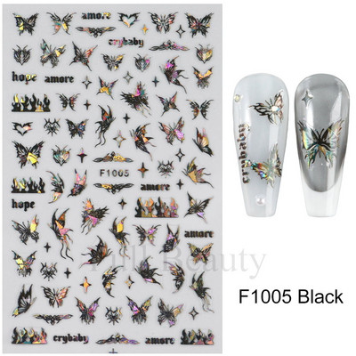 3D hologrāfisks tauriņš nagu uzlīmes mirdzoši melni balti nagu mākslas rotājumi uzlīmes piekariņi Dizains lipīgi slīdņi manikīrs