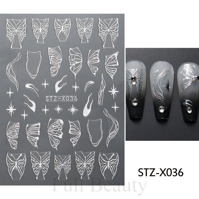 3D hologrāfisks tauriņš nagu uzlīmes mirdzoši melni balti nagu mākslas rotājumi uzlīmes piekariņi Dizains lipīgi slīdņi manikīrs