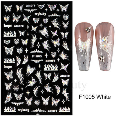 3D hologrāfisks tauriņš nagu uzlīmes mirdzoši melni balti nagu mākslas rotājumi uzlīmes piekariņi Dizains lipīgi slīdņi manikīrs