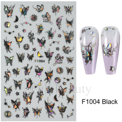 3D hologrāfisks tauriņš nagu uzlīmes mirdzoši melni balti nagu mākslas rotājumi uzlīmes piekariņi Dizains lipīgi slīdņi manikīrs