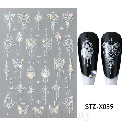 3D hologrāfisks tauriņš nagu uzlīmes mirdzoši melni balti nagu mākslas rotājumi uzlīmes piekariņi Dizains lipīgi slīdņi manikīrs