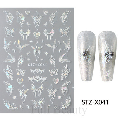 3D hologrāfisks tauriņš nagu uzlīmes mirdzoši melni balti nagu mākslas rotājumi uzlīmes piekariņi Dizains lipīgi slīdņi manikīrs