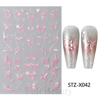 3D hologrāfisks tauriņš nagu uzlīmes mirdzoši melni balti nagu mākslas rotājumi uzlīmes piekariņi Dizains lipīgi slīdņi manikīrs