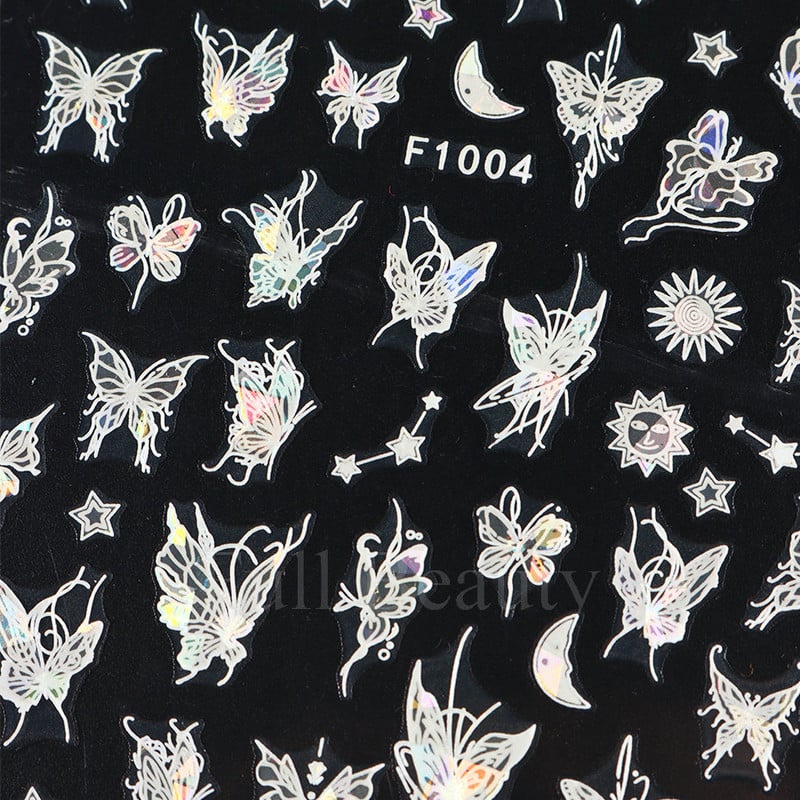 3D hologrāfisks tauriņš nagu uzlīmes mirdzoši melni balti nagu mākslas rotājumi uzlīmes piekariņi Dizains lipīgi slīdņi manikīrs