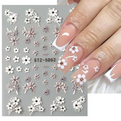5D reljefi ziedi uzlīmes nagiem Eleganta balta akrila ziedu mežģīņu lapu koka nagu slīdnis Pavasara vasara manikīra dekora folija