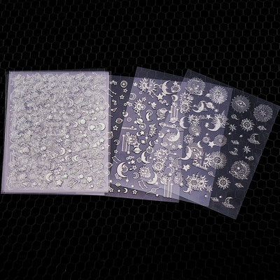 6tk/komplekt Holograafilised laserid Küünekleebised 3D Täht/Kuu/Galaktika...Disainid Kleebised Kleebis (6,5*5,5cm)Küüneliugurid Tee ise kaunistused