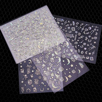 6tk/komplekt Holograafilised laserid Küünekleebised 3D Täht/Kuu/Galaktika...Disainid Kleebised Kleebis (6,5*5,5cm)Küüneliugurid Tee ise kaunistused