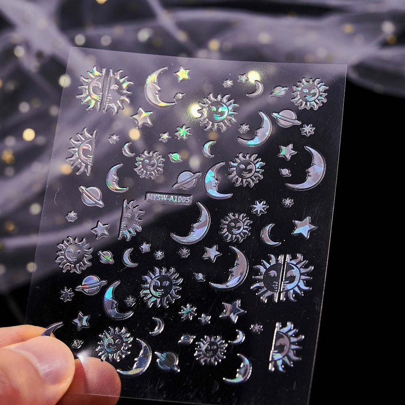 6 buc./set autocolante pentru unghii cu lasere holografice 3D stea/lună/galaxie... Modele Decalcomanii Autocolant (6,5*5,5 cm) Glisoare pentru unghii Decorații DIY