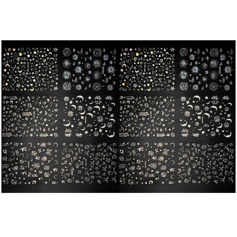 6 buc./set autocolante pentru unghii cu lasere holografice 3D stea/lună/galaxie... Modele Decalcomanii Autocolant (6,5*5,5 cm) Glisoare pentru unghii Decorații DIY