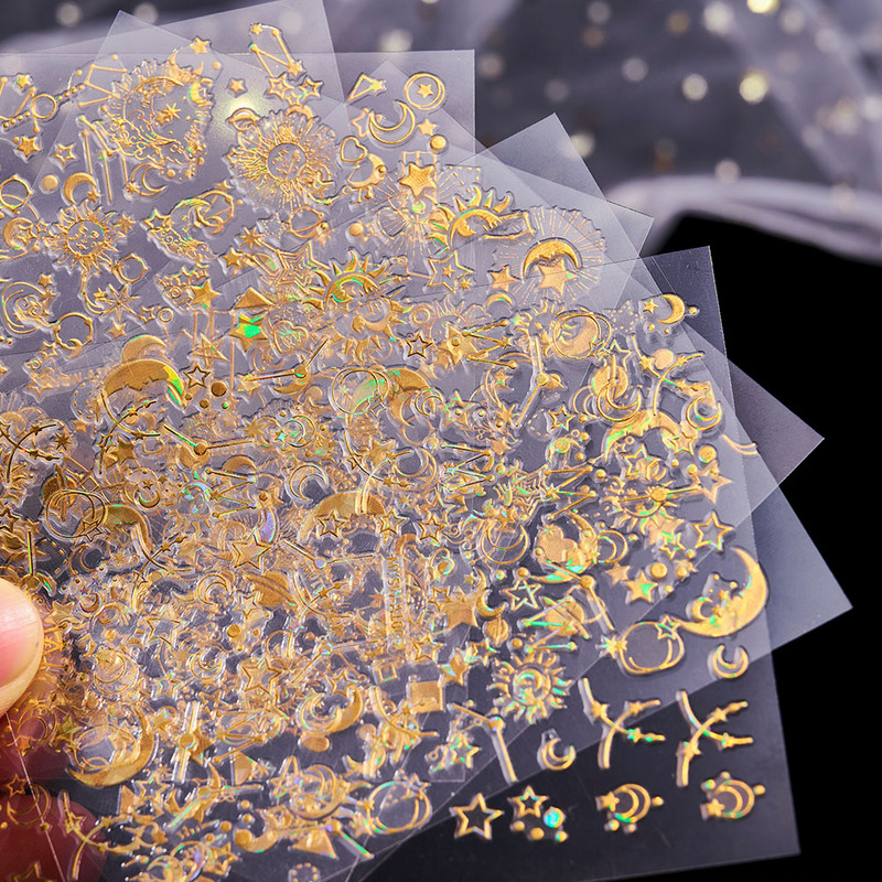 6 buc./set autocolante pentru unghii cu lasere holografice 3D stea/lună/galaxie... Modele Decalcomanii Autocolant (6,5*5,5 cm) Glisoare pentru unghii Decorații DIY