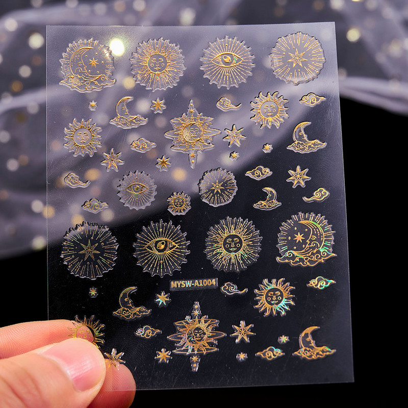 6 buc./set autocolante pentru unghii cu lasere holografice 3D stea/lună/galaxie... Modele Decalcomanii Autocolant (6,5*5,5 cm) Glisoare pentru unghii Decorații DIY