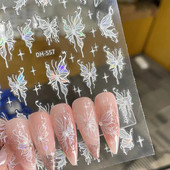 1 buc 3D holografice Fluture Alb Unghii Glisor Laser Decalcomanii autoadezivi Modele Fluturi lichide Autocolante de decorare