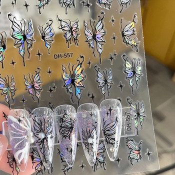 1 τμχ 3D Holographic White Butterfly Nails Slider Αυτοκόλλητα λέιζερ Αυτοκόλλητα Αυτοκόλλητα Υγρά Σχέδια Butterfies Αυτοκόλλητα Μανικιούρ Διακόσμηση