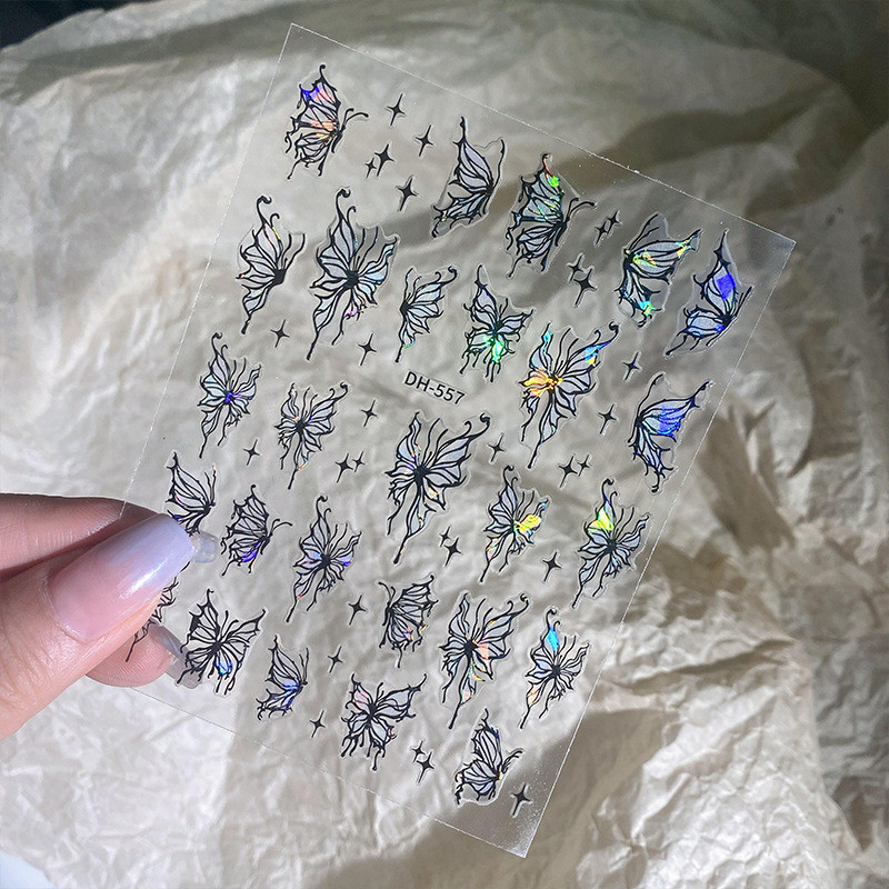 1 buc 3D holografice Fluture Alb Unghii Glisor Laser Decalcomanii autoadezivi Modele Fluturi lichide Autocolante de decorare