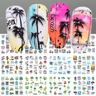 12 modele Autocolante pentru unghii cu flori roz Floare albă Frunză verde Glisoare linie geometrică de primăvară Autocolante de transfer de apă florale Slider