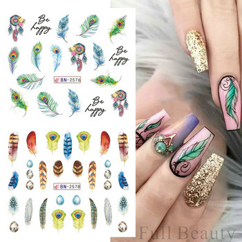 12PCS Feather Dream Catcher Water Transfer Sliders for Nail Character Line Nail Art Sticker Маникюр Декорация NFBN2569-2580