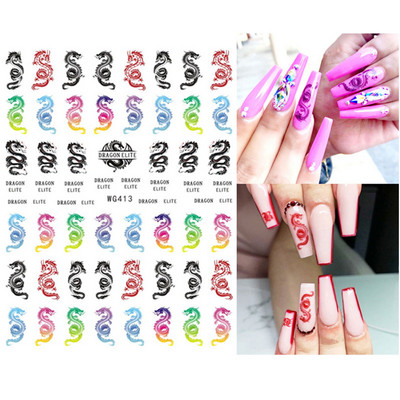 3D čūskas dizaina nagu mākslas uzlīmes Krāsaini pūķi slīdņu uzlīmes Melna čūska manikīram nagu mākslas dekorēšanai Jaungada uzlīme