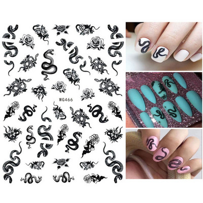 3D čūskas dizaina nagu mākslas uzlīmes Krāsaini pūķi slīdņu uzlīmes Melna čūska manikīram nagu mākslas dekorēšanai Jaungada uzlīme