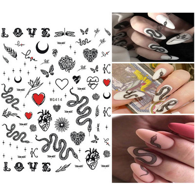 3D čūskas dizaina nagu mākslas uzlīmes Krāsaini pūķi slīdņu uzlīmes Melna čūska manikīram nagu mākslas dekorēšanai Jaungada uzlīme