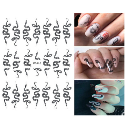 3D čūskas dizaina nagu mākslas uzlīmes Krāsaini pūķi slīdņu uzlīmes Melna čūska manikīram nagu mākslas dekorēšanai Jaungada uzlīme