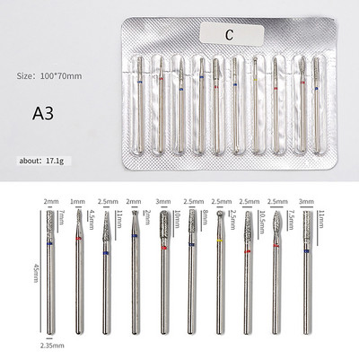 10gab./komplektā Nagu instrumenti Aksesuāri Dimanta nagu urbjmašīna Rotējošie elektriskie frēzes pedikīram Manikīra vīles kutikulas urbis