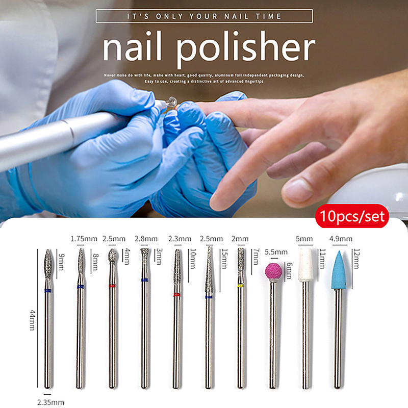 10gab./komplektā Nagu instrumenti Aksesuāri Dimanta nagu urbjmašīna Rotējošie elektriskie frēzes pedikīram Manikīra vīles kutikulas urbis