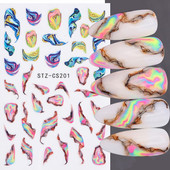 Ziedošs marmors nagu uzlīmes uzlīmes 3D viļņu līnijas ziedi burti pavasara dizains manikīrs tetovējums nagu mākslas slīdņi Dekorācijas