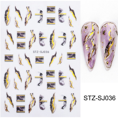 Ziedošs marmors nagu uzlīmes uzlīmes 3D viļņu līnijas ziedi burti pavasara dizains manikīrs tetovējums nagu mākslas slīdņi Dekorācijas