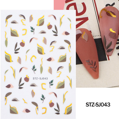 Ziedošs marmors nagu uzlīmes uzlīmes 3D viļņu līnijas ziedi burti pavasara dizains manikīrs tetovējums nagu mākslas slīdņi Dekorācijas