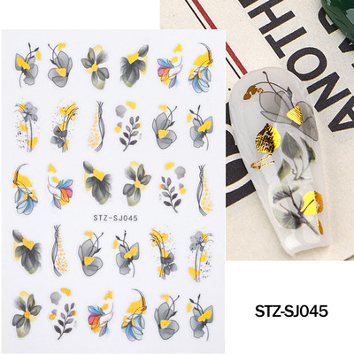 Ziedošs marmors nagu uzlīmes uzlīmes 3D viļņu līnijas ziedi burti pavasara dizains manikīrs tetovējums nagu mākslas slīdņi Dekorācijas