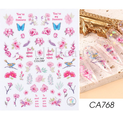 Ziedošs marmors nagu uzlīmes uzlīmes 3D viļņu līnijas ziedi burti pavasara dizains manikīrs tetovējums nagu mākslas slīdņi Dekorācijas