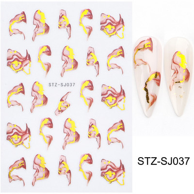 Ziedošs marmors nagu uzlīmes uzlīmes 3D viļņu līnijas ziedi burti pavasara dizains manikīrs tetovējums nagu mākslas slīdņi Dekorācijas